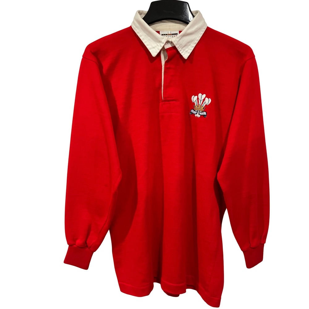Halbro Rugby Shirt Wales Welsh Long‎ Sleeve Embroidered Crest Red Size XL?